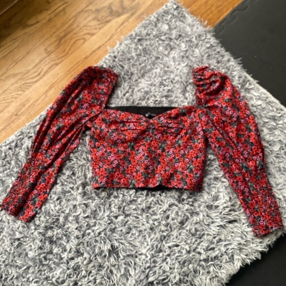 ZARA Floral Puff Sleeve Heart Shape Top Size Large - Picture 5 of 15